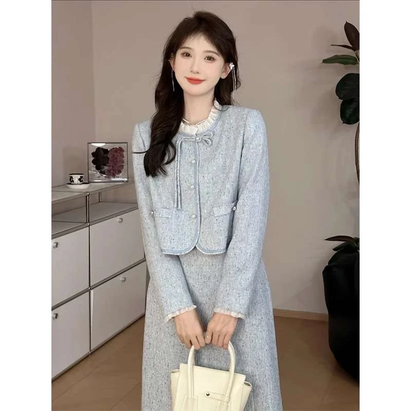 潮牌小个子穿搭一整套名媛小香风套装裙女春秋高级感小洋装两件套