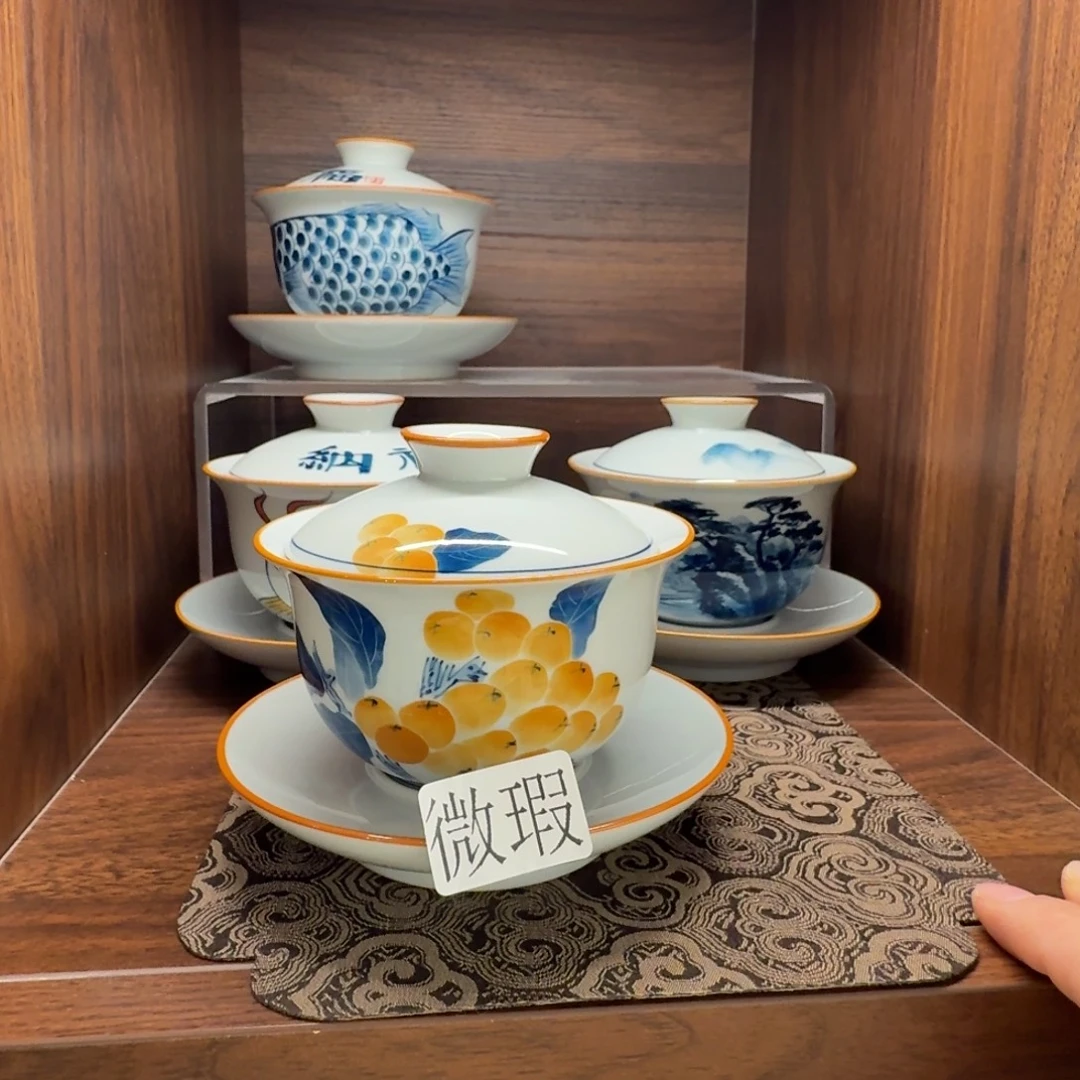 釉下手绘茶具微瑕