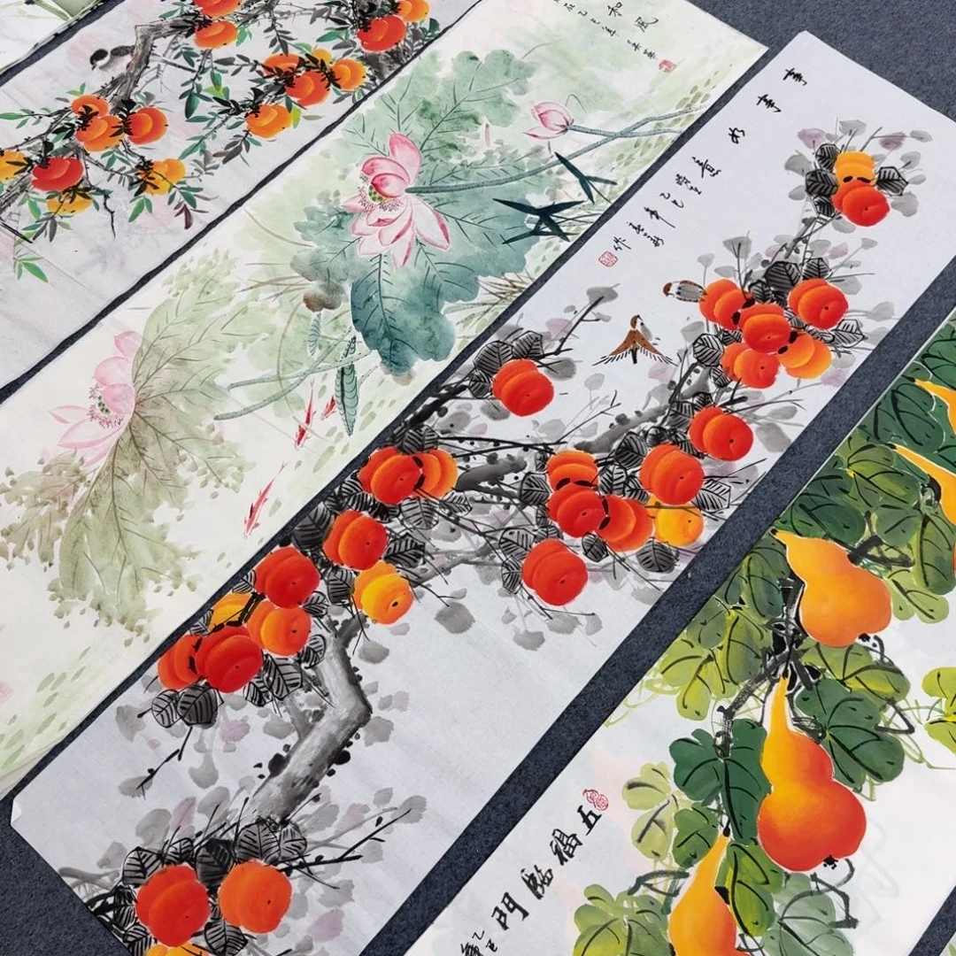 国画四尺对开35X140纯手绘作品