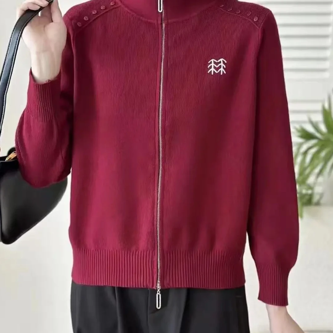 冬季新款抗皱抗起球显瘦百搭拉链开衫女士针织上衣
