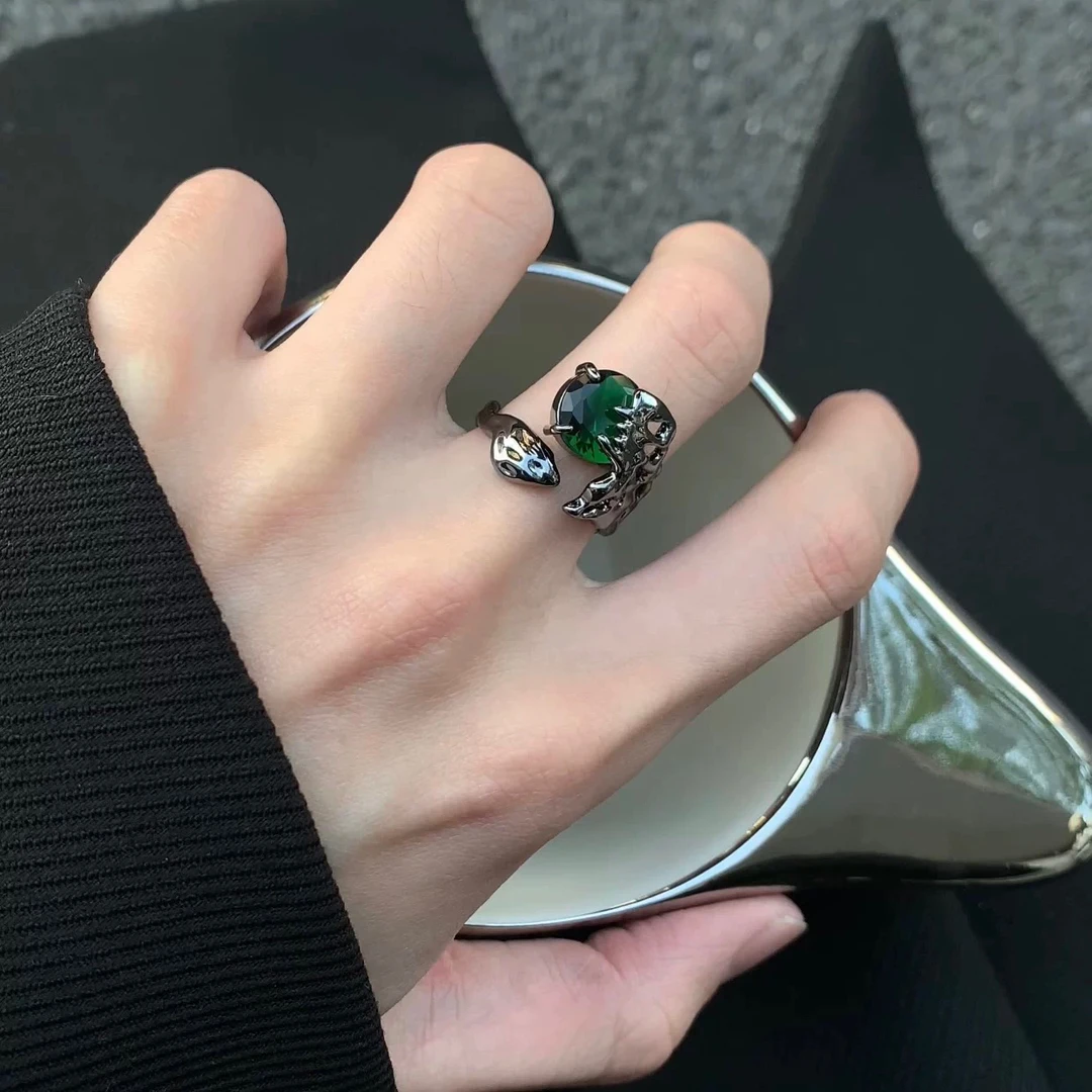 铜合金戒指 时尚饰品可调节戒指绿色简约潮流百搭小众高级感轻奢