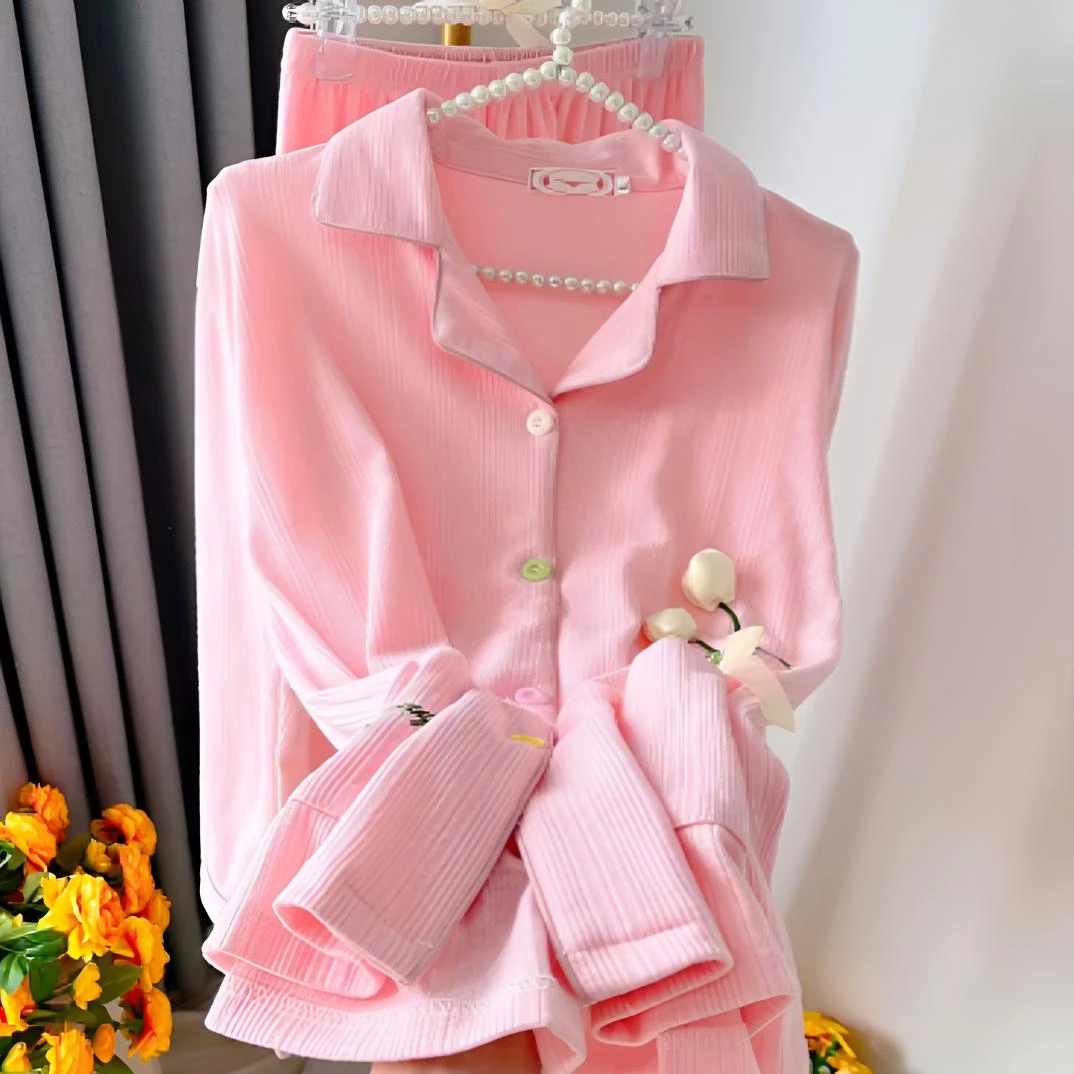 8001 新款睡衣女春秋季刺绣轻奢高级感薄款长袖少女家居服套装