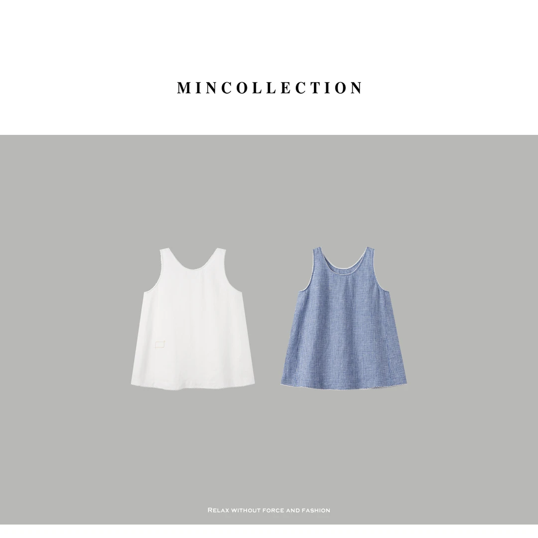 DE Mincollection两色亚麻马甲/日系刺绣花边全亚麻无袖马甲40352