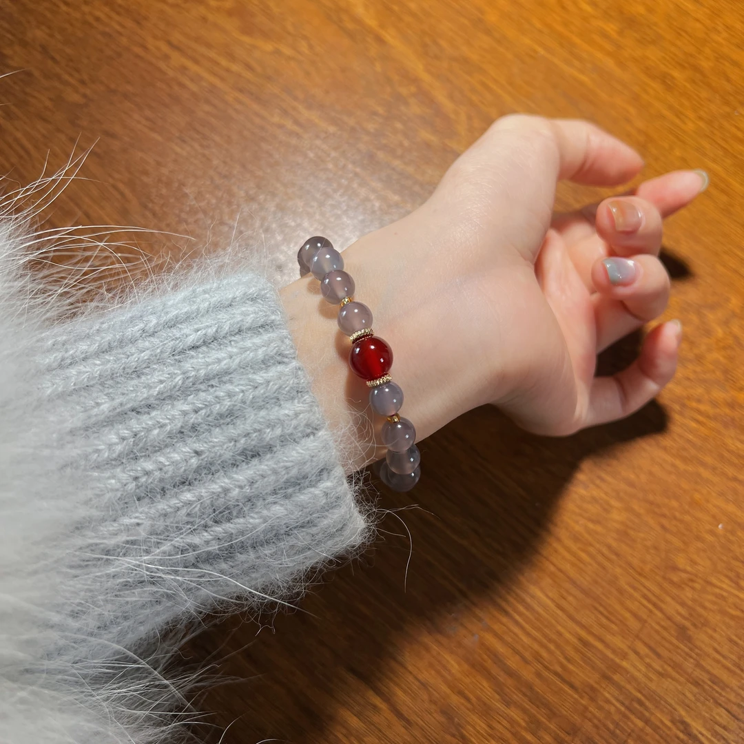 冰烟紫玛瑙8m(散珠+配件)-柚子珠宝天然玛瑙玉石手串散珠手链DIY