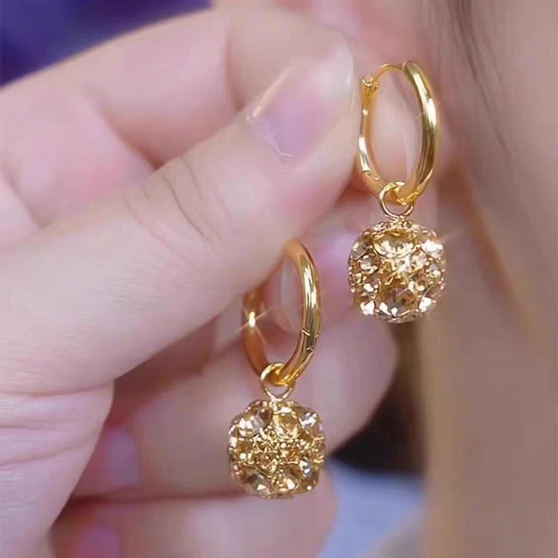 铜合金耳饰 新款气质美拉德色球球吊坠耳钉ZSA1098