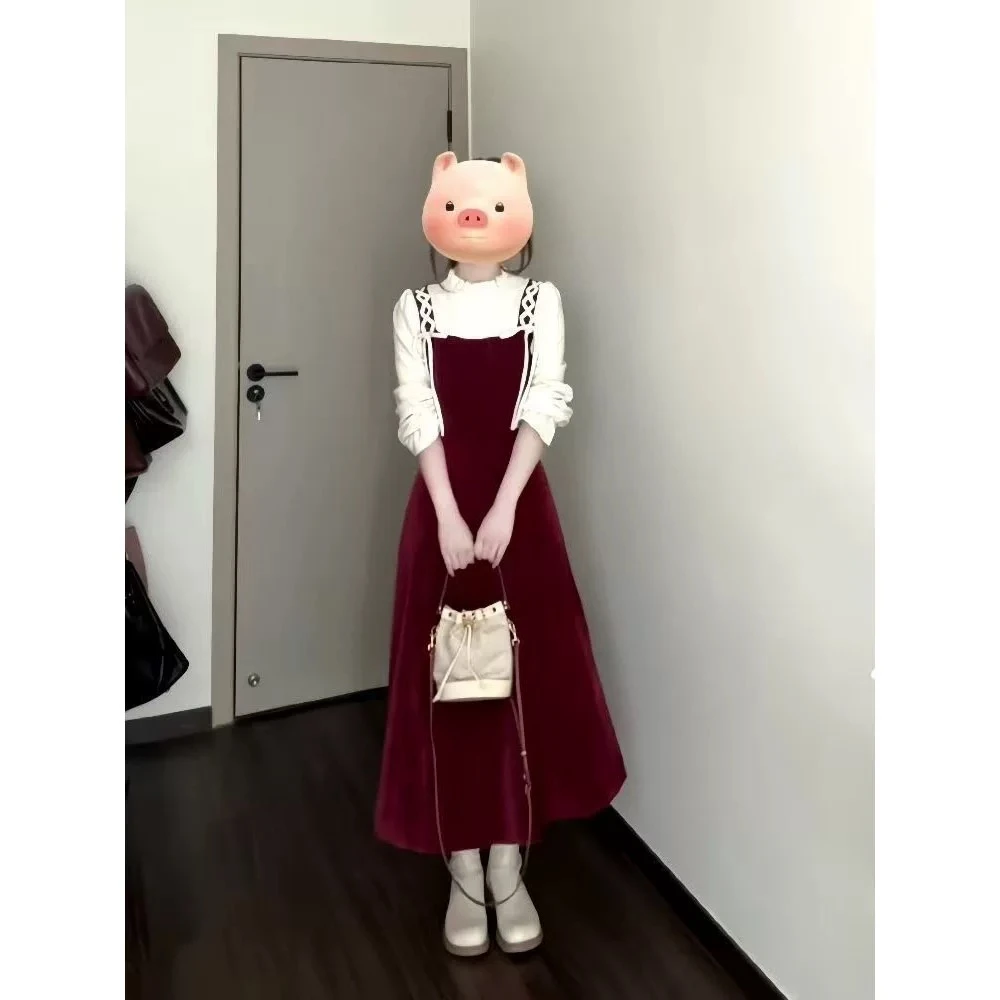 【筱安专属】秋冬新款法式复古长袖毛呢连衣裙女装裙子D4027