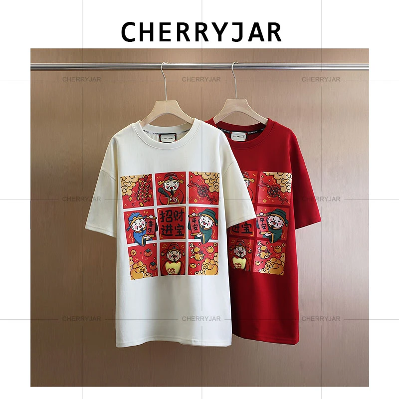 Cherryjar【雪儿专属】2025年新款印花短袖t恤女宽松半袖韩版上衣