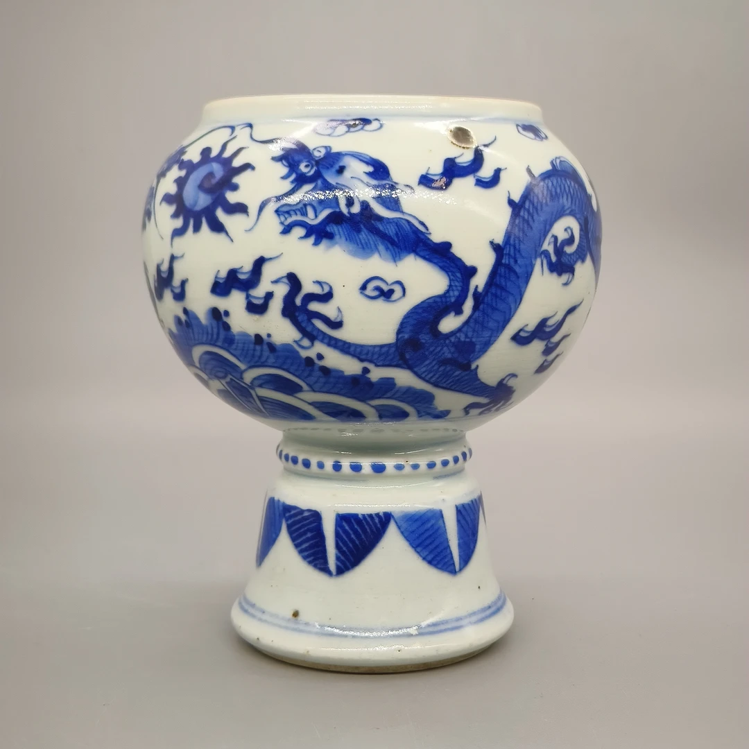 32412084*晚清青花云龙纹豆/瓷器三/江苏省文物总店