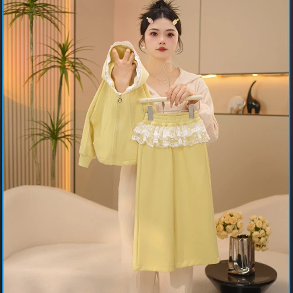 【一甜】女童2025春季新款洋气连帽开衫外套宽松运动裤两件套套装