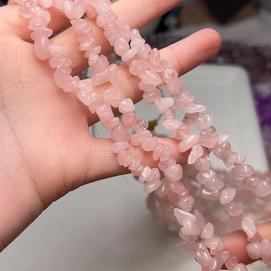 玛瑙/玉髓合金珠宝半成品I75。7mm粉水晶随形一条80cm