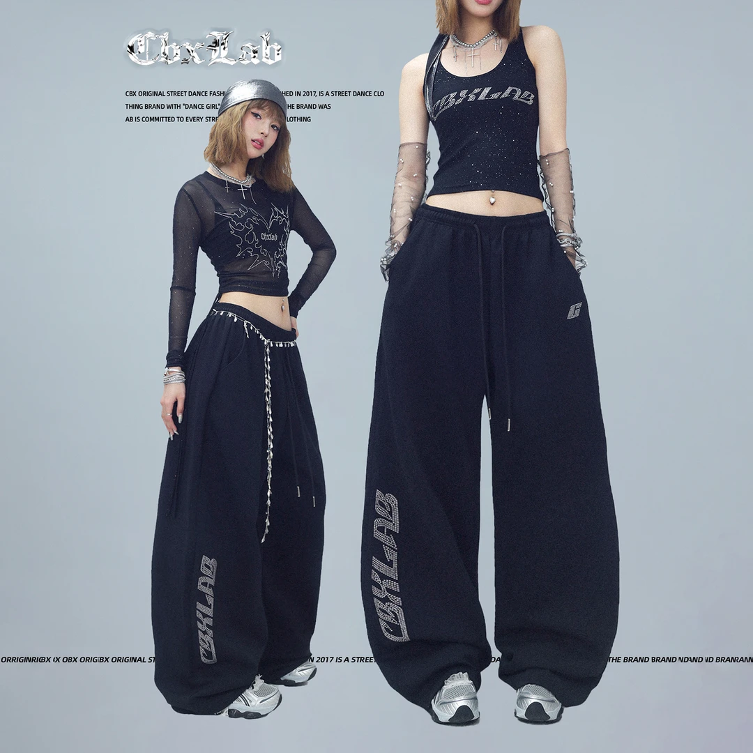 【达人专属】CBXLAB街舞潮牌烫钻简约透气嘻哈运动长裤辣妹街头休闲