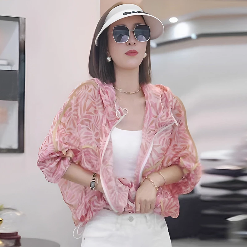 时尚抽绳连帽休闲防晒外套女2025夏季新款气质减龄小个子百搭上衣