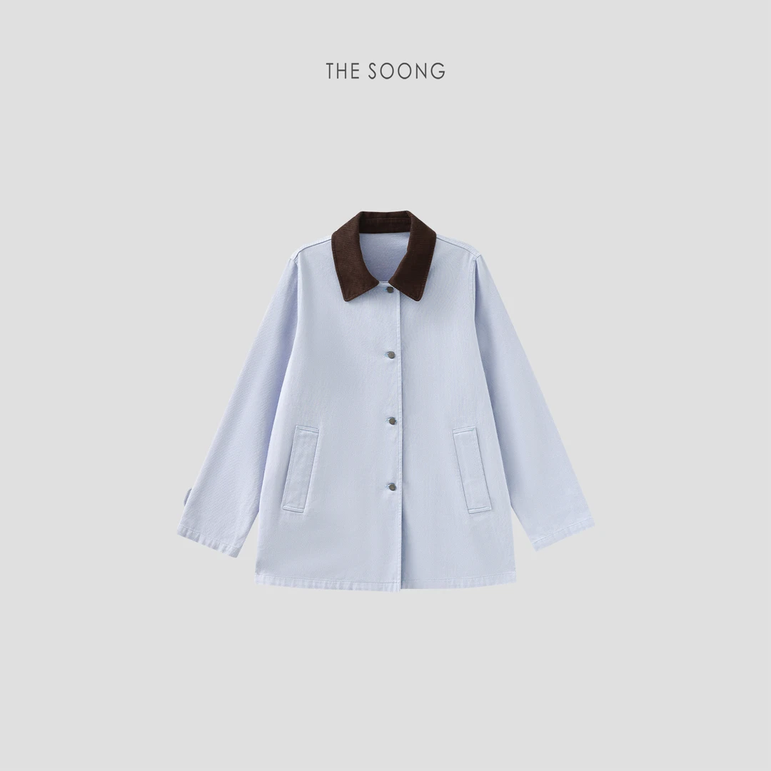 THESOONG|"定染你的“蓝调时刻”纯棉酵磨洗水灯芯绒中长款外套7506
