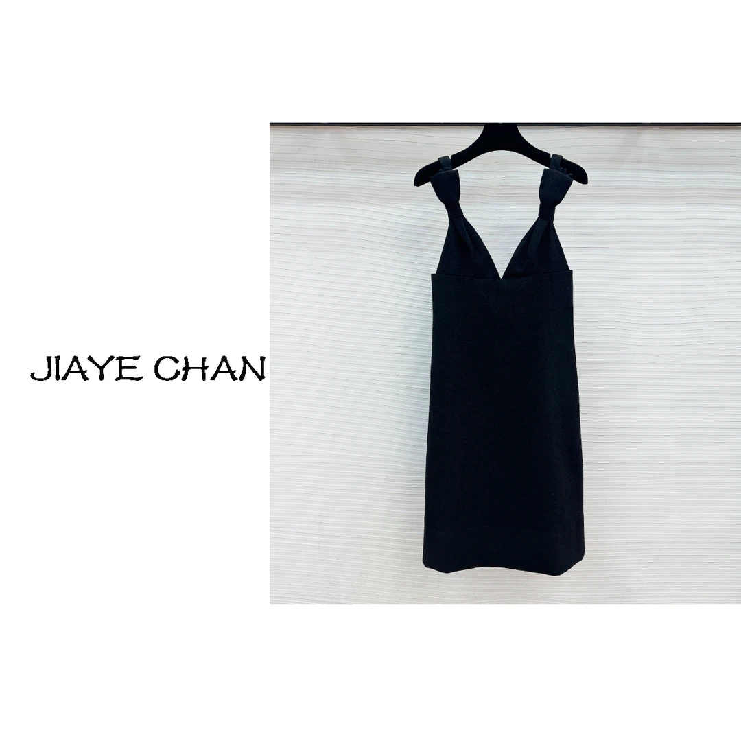 JIAYE CHAN新款蝴蝶结肩带V领吊带连衣裙