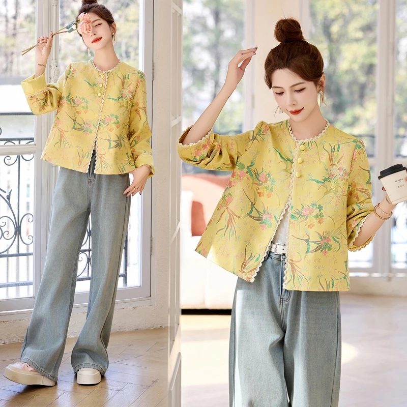 新中式国风外套女春秋轻奢高级感独特蕾丝花边气质减龄小香风上衣