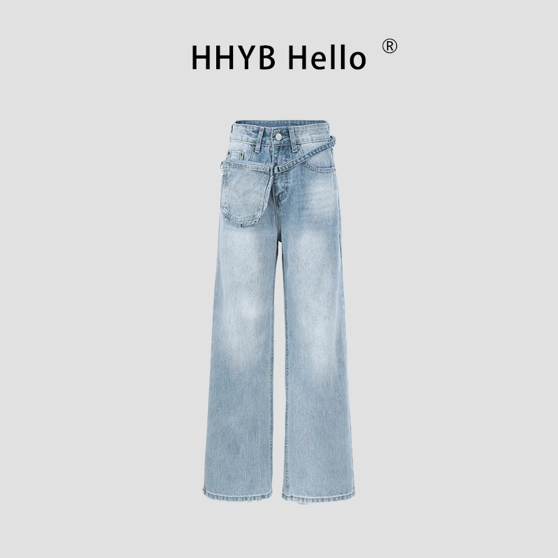 HHYB Hello2025夏季新款宽松舒适直筒牛仔休闲裤阔腿长裤Q254186