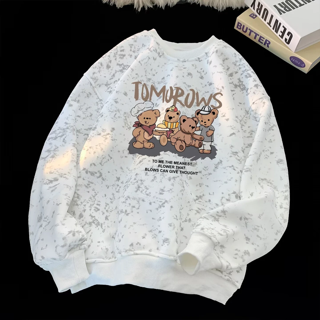 美式复古字母卡通印花圆领长袖T恤女秋款设计感小众修身卫衣港风