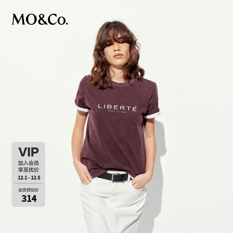 MOCOT恤2025夏新品抗菌防螨短袖圆领印花做旧褪色棉质MBE2TEET18