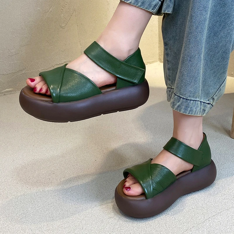 罗马凉鞋女夏真皮文艺复古百搭休闲外穿露趾厚底增高凉鞋T6727-88