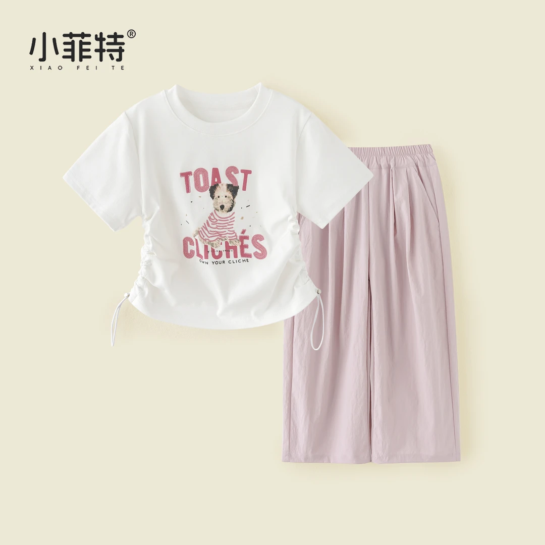 小菲特夏季新款女童短袖t恤套装韩版薄款衣服女孩两件套HNTX51689