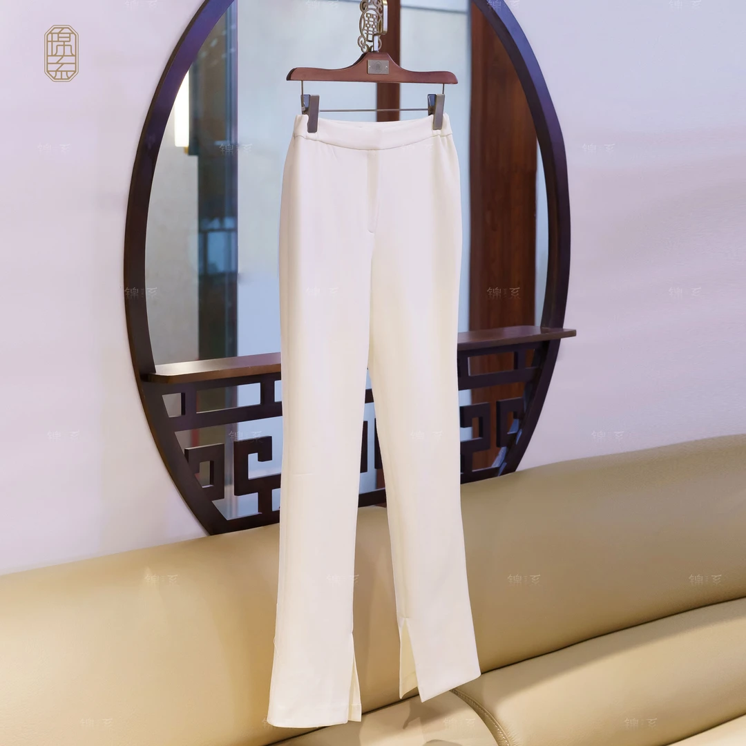 【锦系】羊毛新中式国风两侧松紧腰小脚裤K-382392