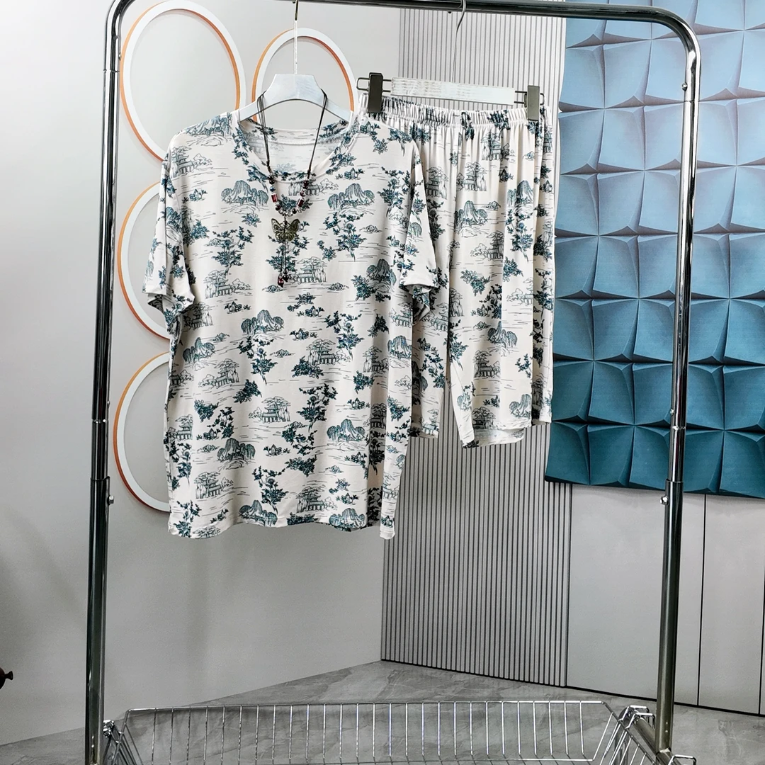 【海小山】女士印花短袖短裤套装