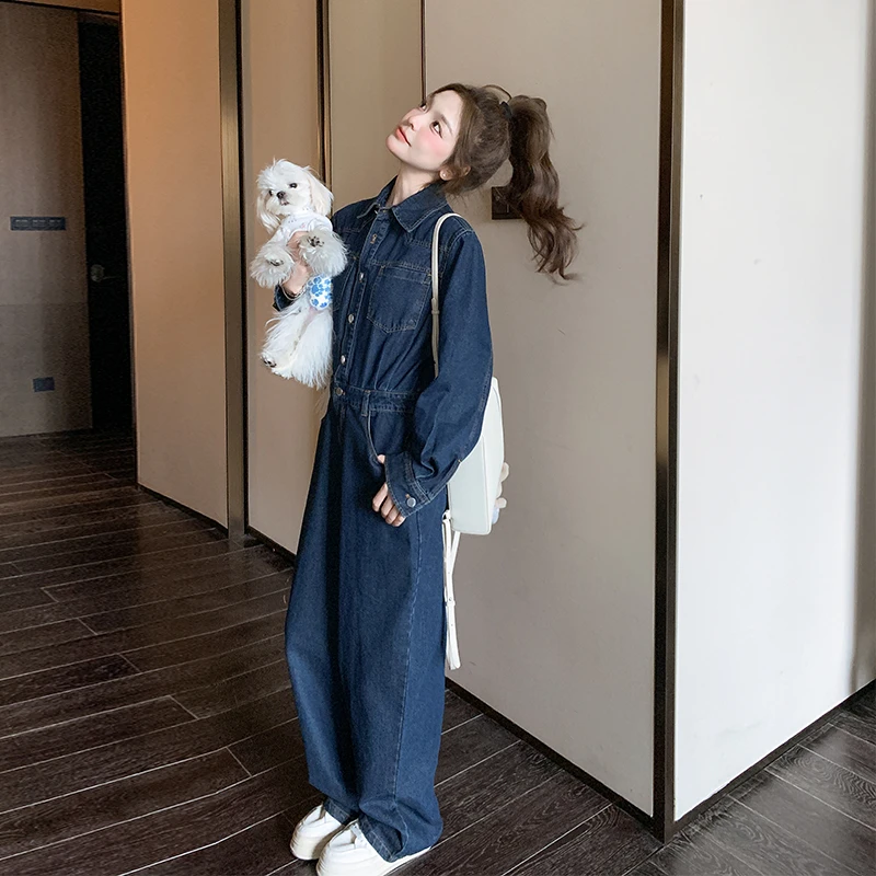 港风复古工装牛仔连体裤女2025春季新款设计感宽松休闲连身裤套装