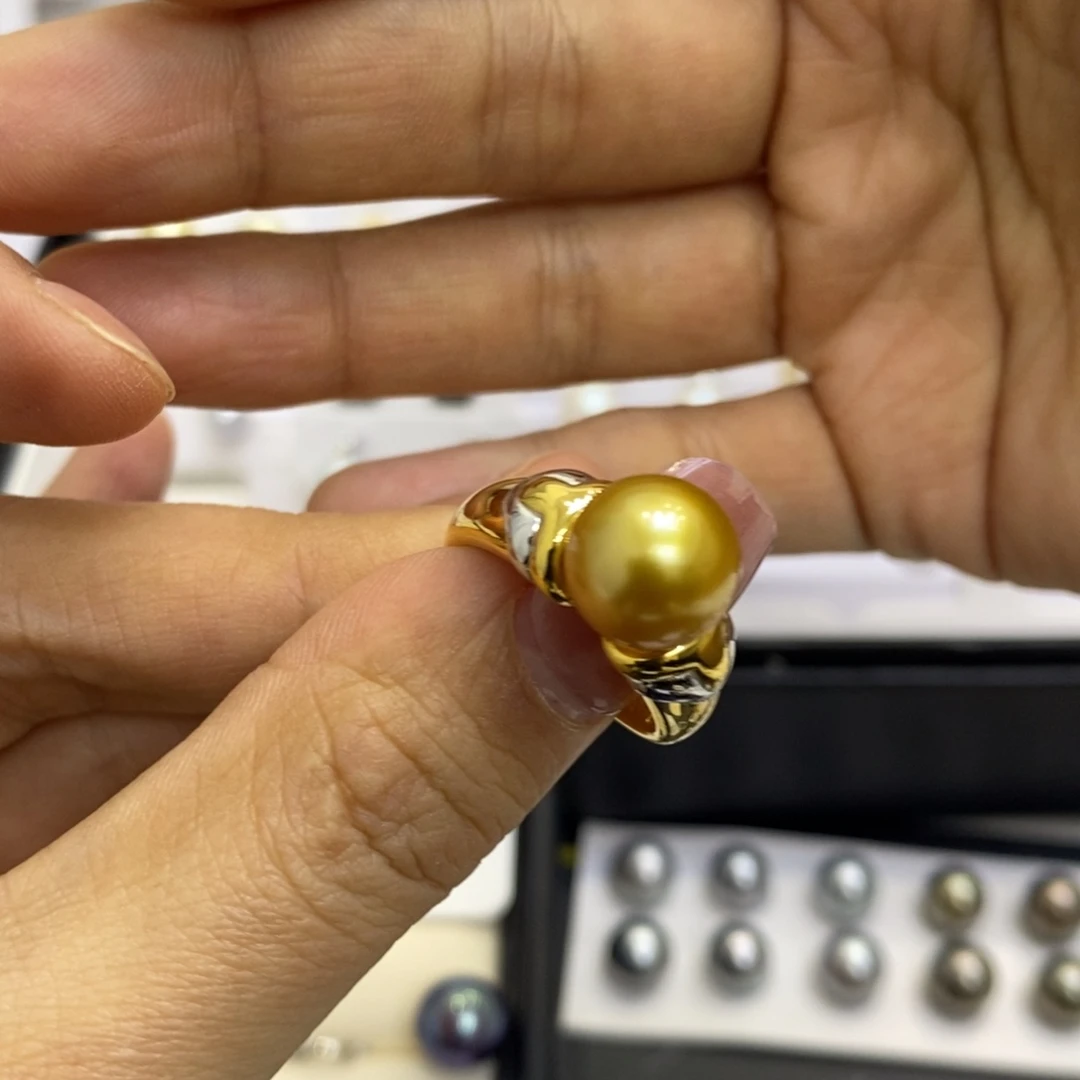 戒指海水珍珠银S925镀金镶嵌