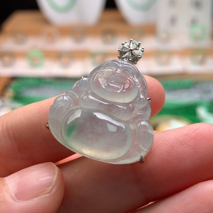 翡翠18K金镶嵌颈饰天然缅甸A货翡翠