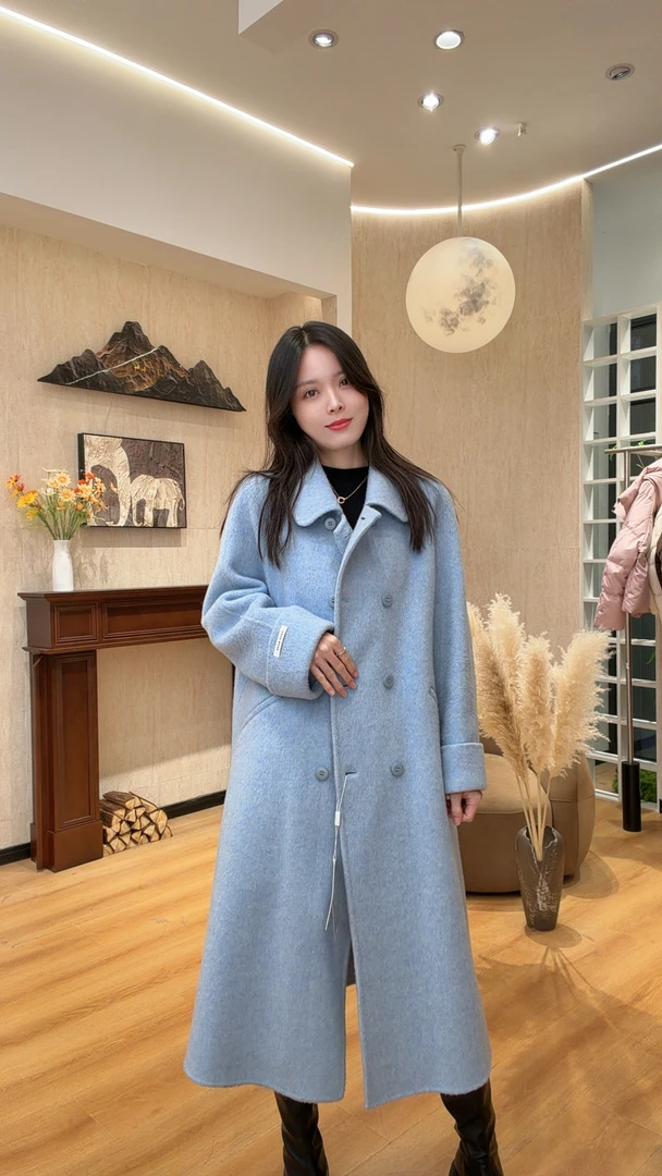 「暖杏雅风」双排扣双面羊驼大衣女 2025新款长款温柔风羊驼外套