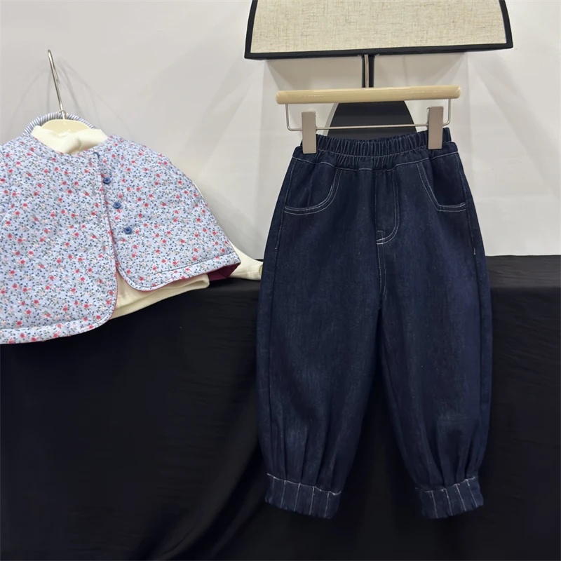 现货Leomama【原色牛】女童加绒牛仔裤秋冬新款一体绒加厚休闲长裤