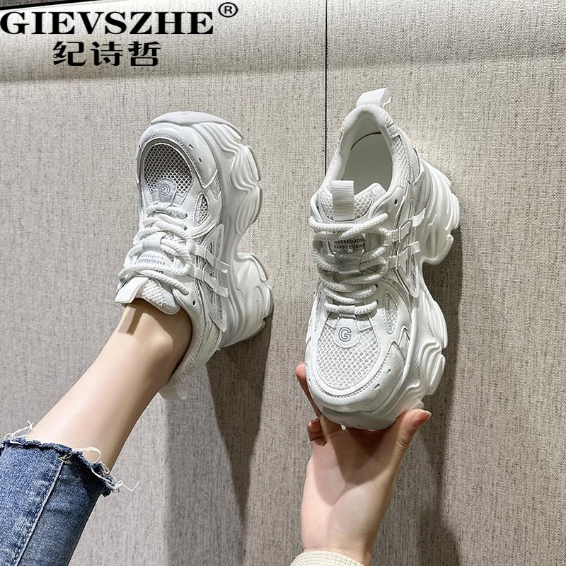 纪诗哲10cm超厚底老爹鞋女2025新款松糕鞋增高运动鞋女显脚小个子