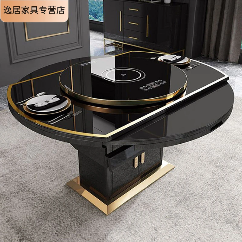 轻奢餐桌椅组合伸缩折叠电磁炉保温多功能智能饭桌小户型餐桌家用