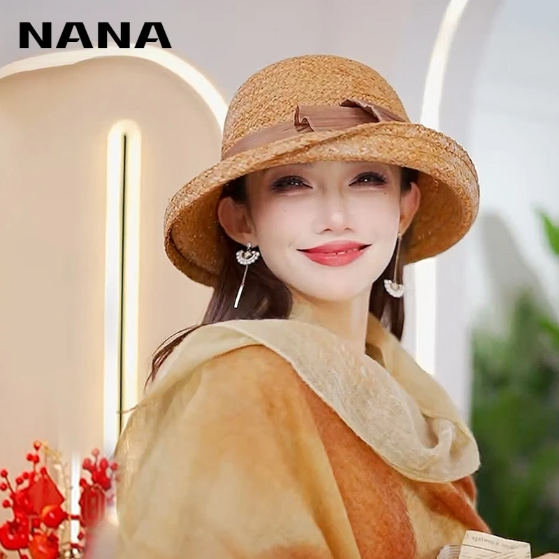 NANA春夏季新款时尚大檐拉菲草帽户外旅游防晒帽子女遮阳帽