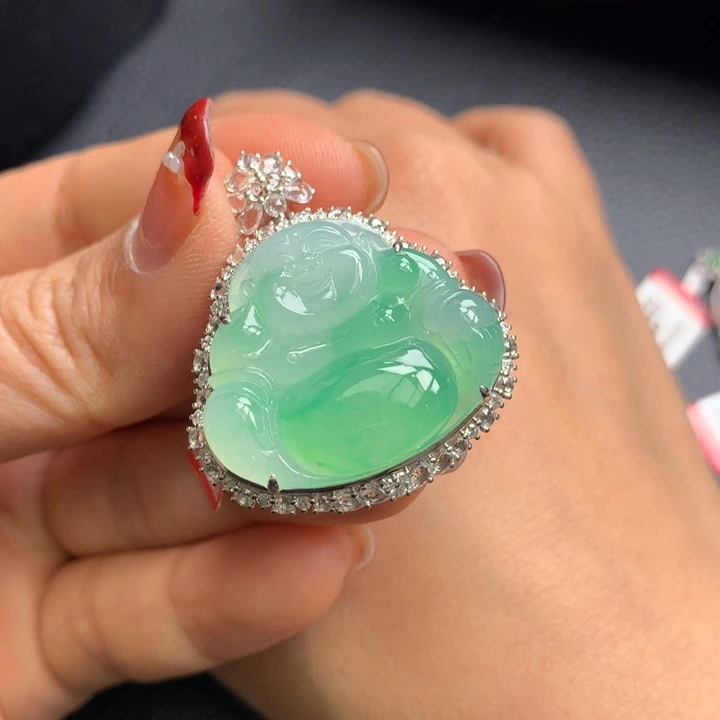 翡翠吊坠(不含链)18K金镶嵌