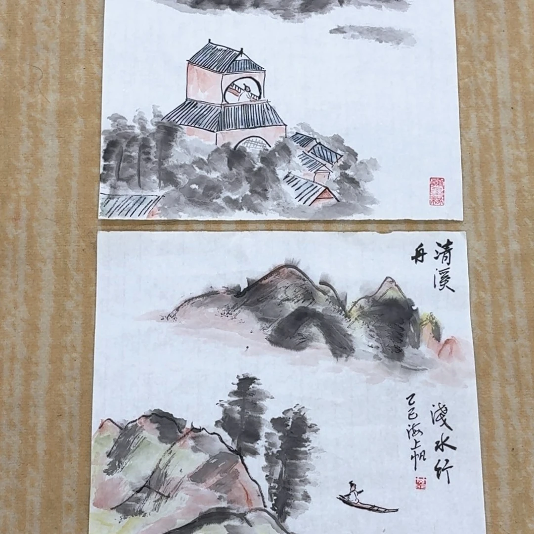 国画35斗方两张禾野