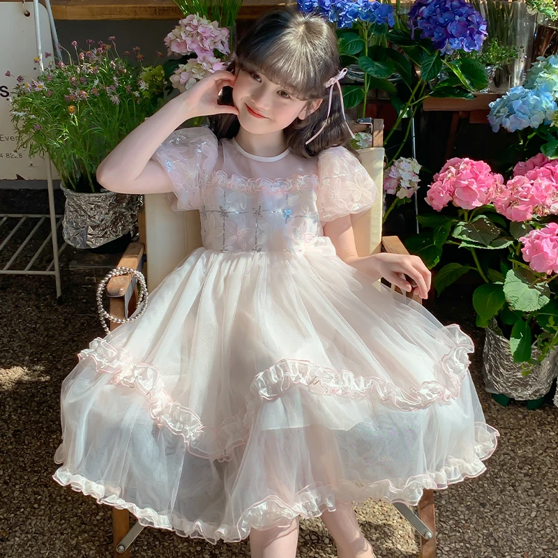 女童夏装连衣裙2025新款洋气儿童夏季网纱裙子女孩大童蛋糕公主裙