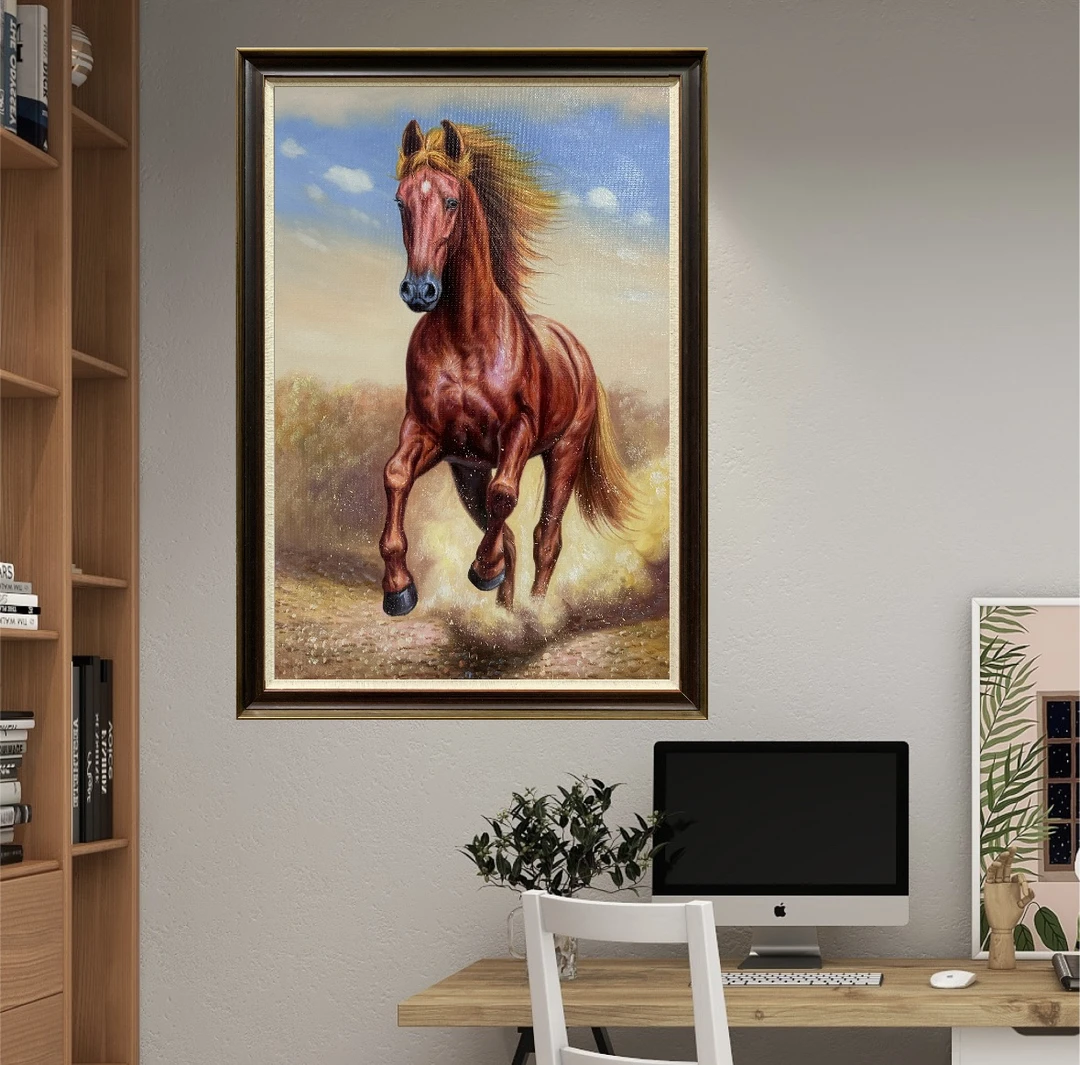 手绘骏马到成功油画客厅餐厅入户玄关走廊酒店过道高端油画简约