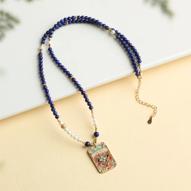 （桃）3.5mm+青金石珍珠扎基吊牌项链（多样性发货）