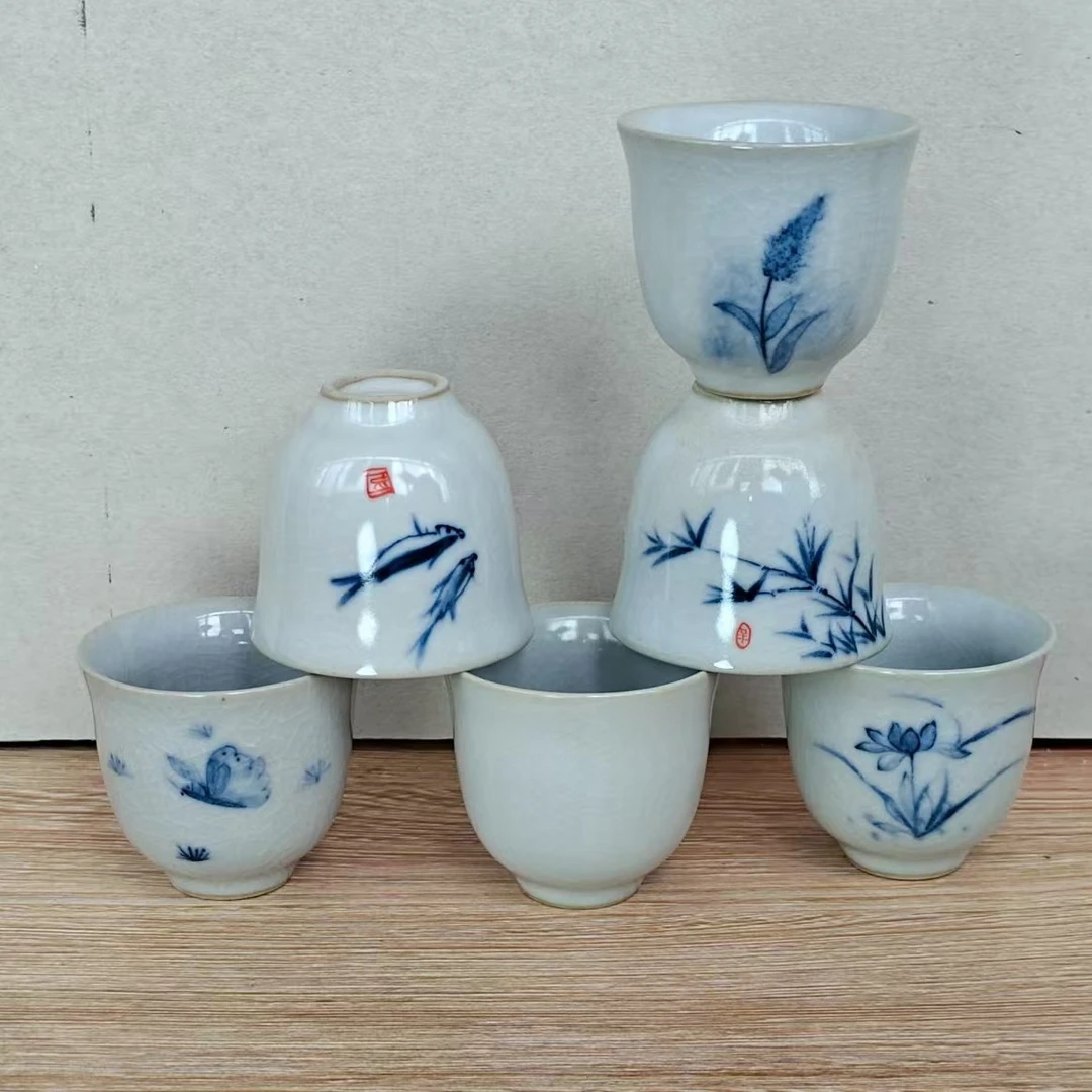 青花釉下彩茶杯复古功夫茶具个人专用茶碗