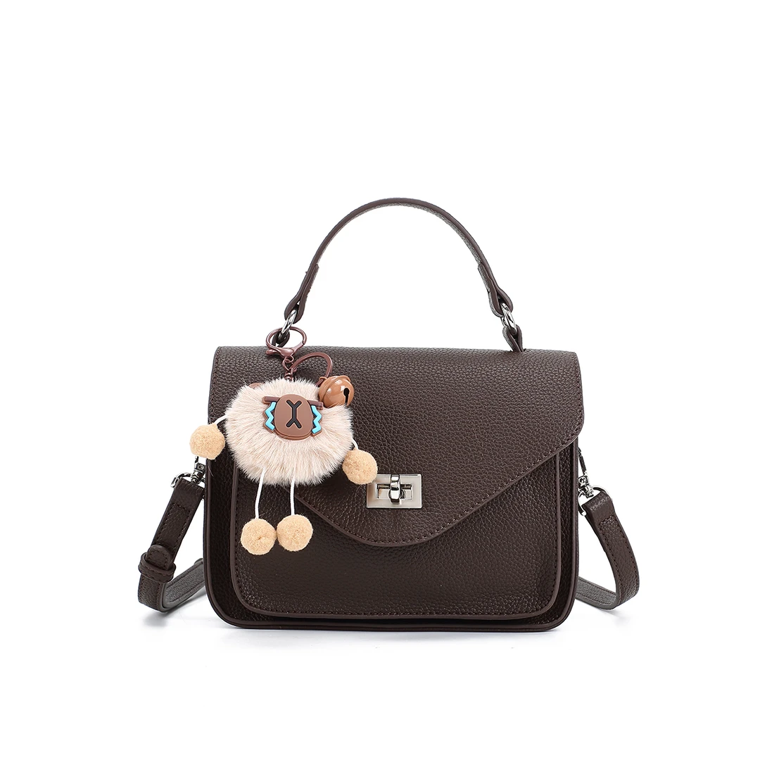 质感荔枝纹手提包百搭潮单肩斜挎包包（赠挂件）24367