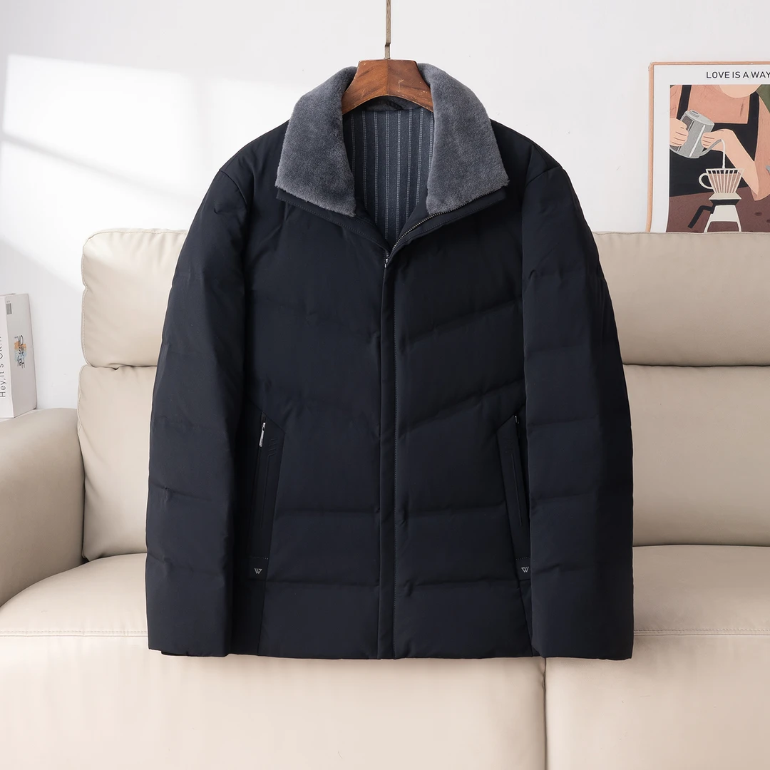 H4Y070撤柜款！绵羊毛真毛领！立领羽绒服男款冬季保暖外套休闲上衣