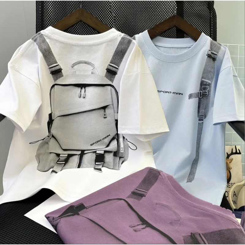 痞帅风男童短袖T恤夏季2025新款休闲立体书包半袖中大童韩版宽松