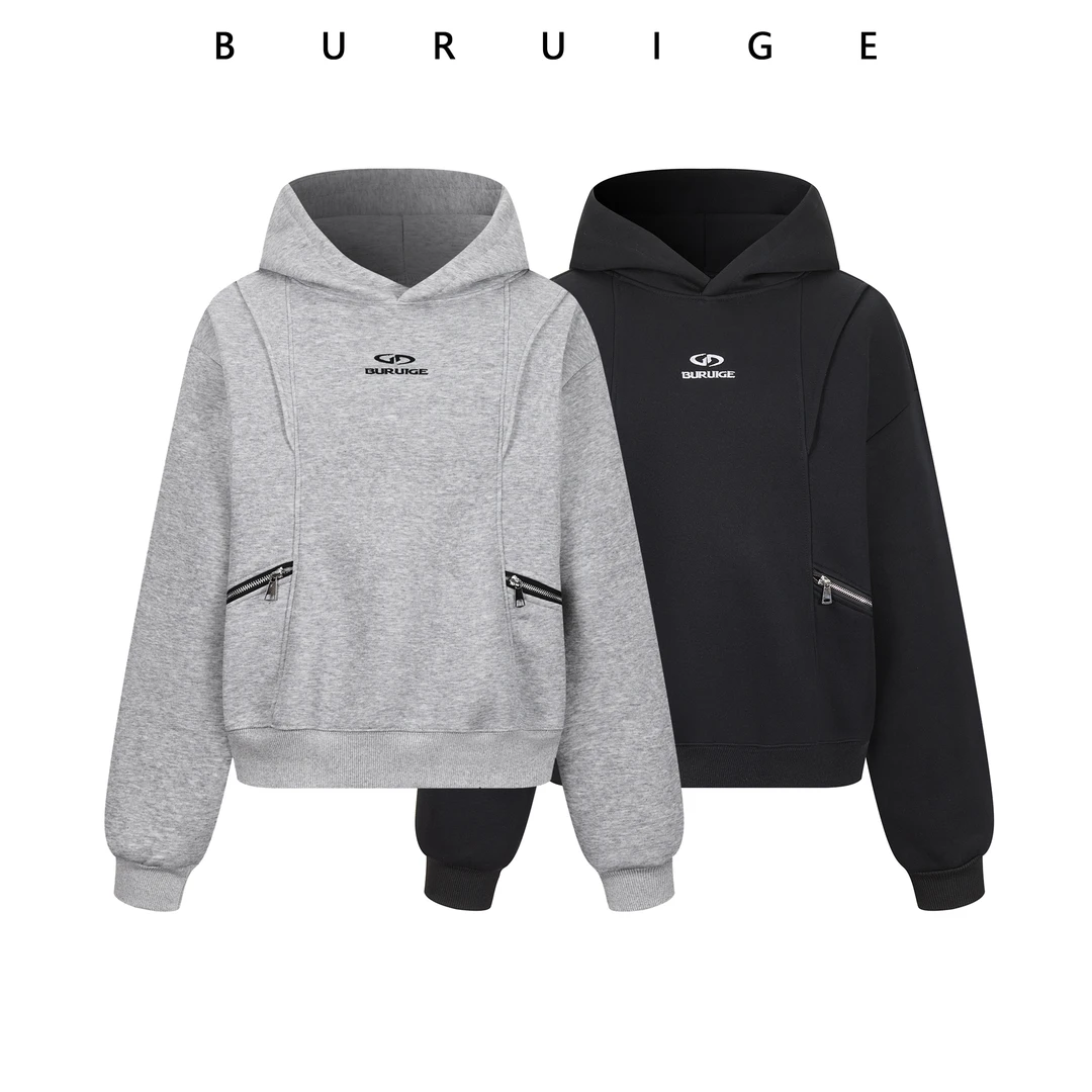 BURUIGE【原创设计】美式高街解构设计感潮牌卫衣男女慵懒百搭外套