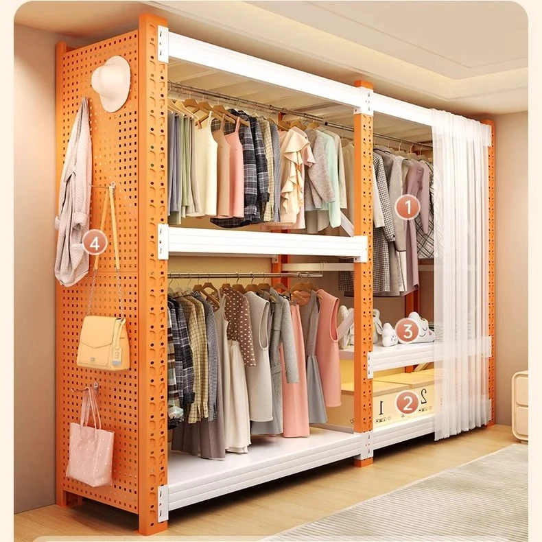 服饰货架衣柜简易组装卧室衣帽间收纳架子落地开放步入式角钢衣架