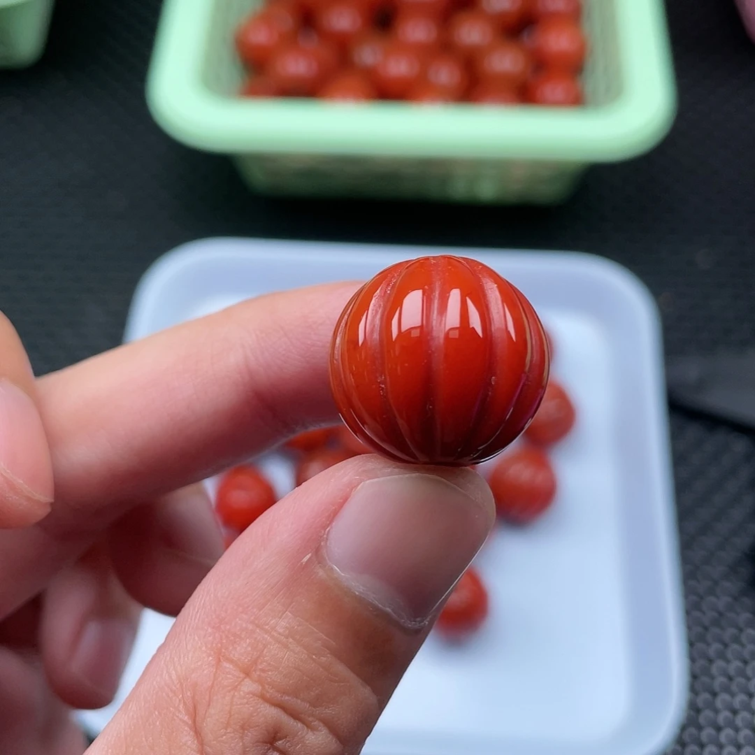 南红玛瑙20mm柿子红瓜珠一颗未镶嵌