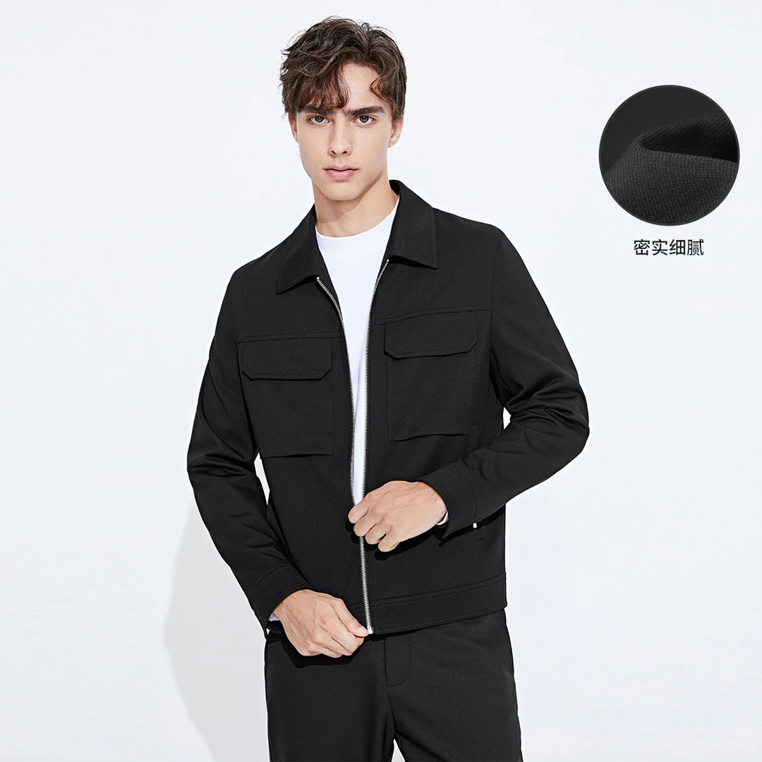 navigare意大利小帆船时尚翻领行政夹克男士针织肌理休闲短款外套