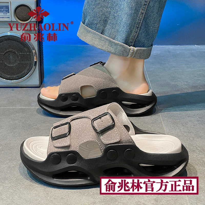 俞兆林一字拖男款夏季外穿防滑耐磨厚底增高男士海边沙滩运动凉拖