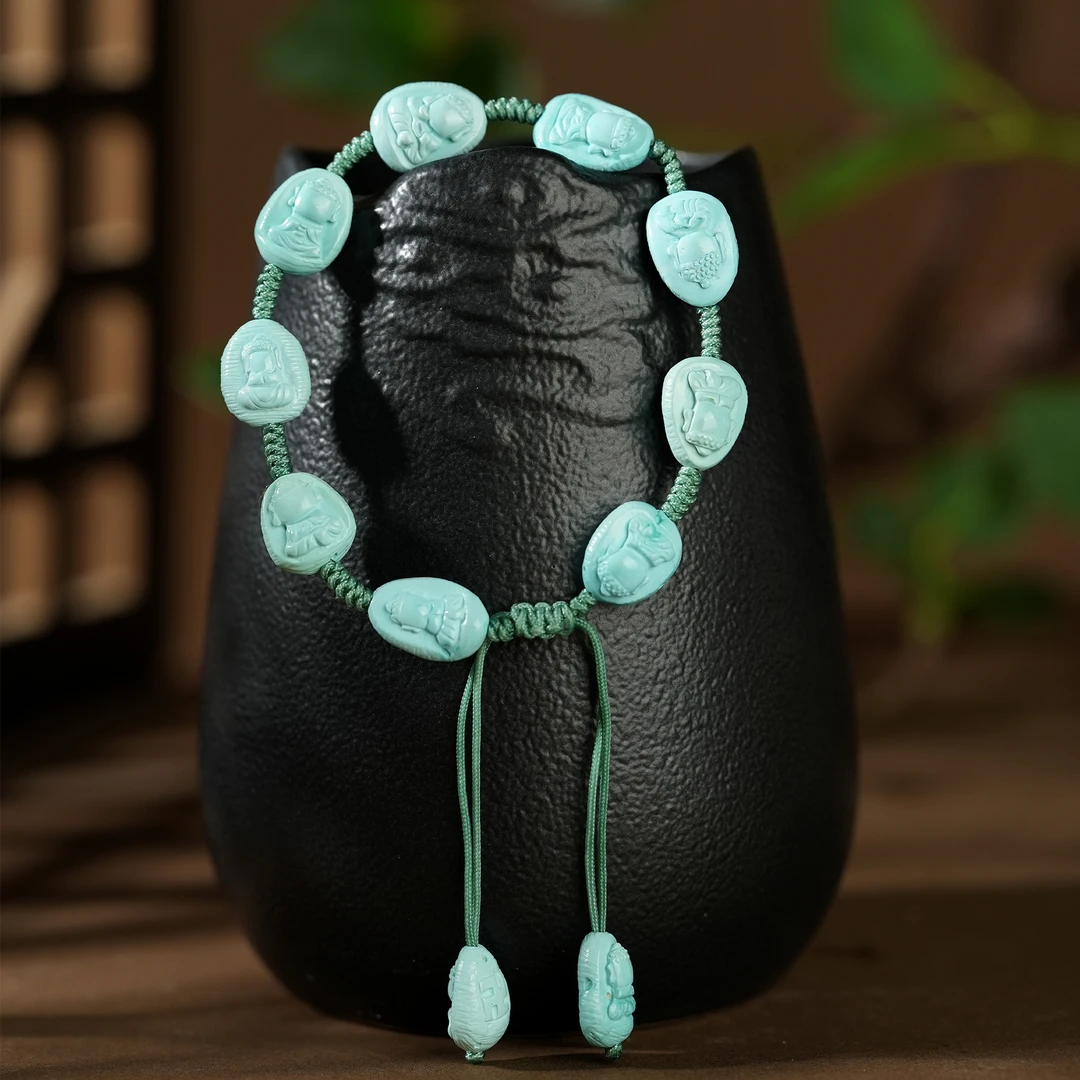 【东方灵玉新店开业】天然绿松石高瓷精品设计款无相佛手串