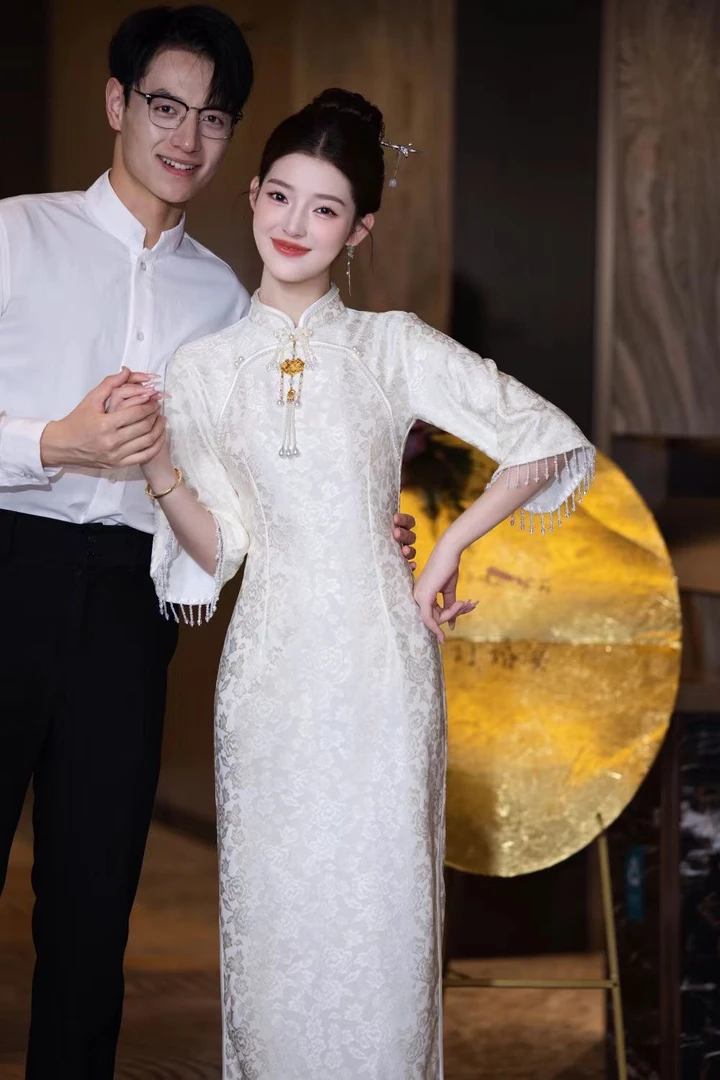 风华《朝颜》2025上新秋款复合蕾丝订婚敬酒服 120衣长中式复古